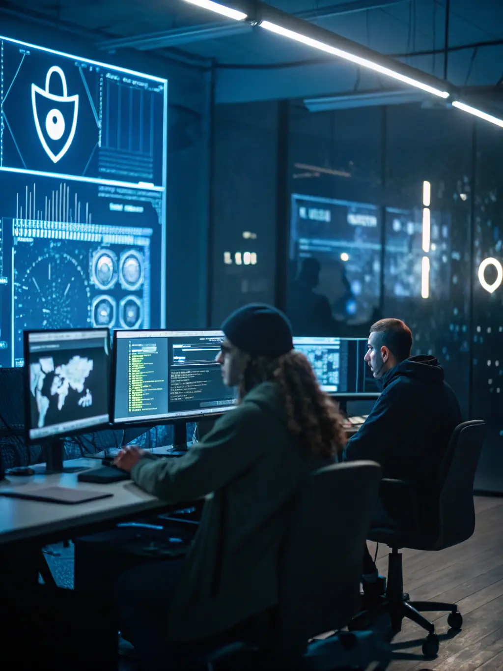 An image of a network security analyst monitoring a security dashboard, highlighting proactive threat detection and prevention.