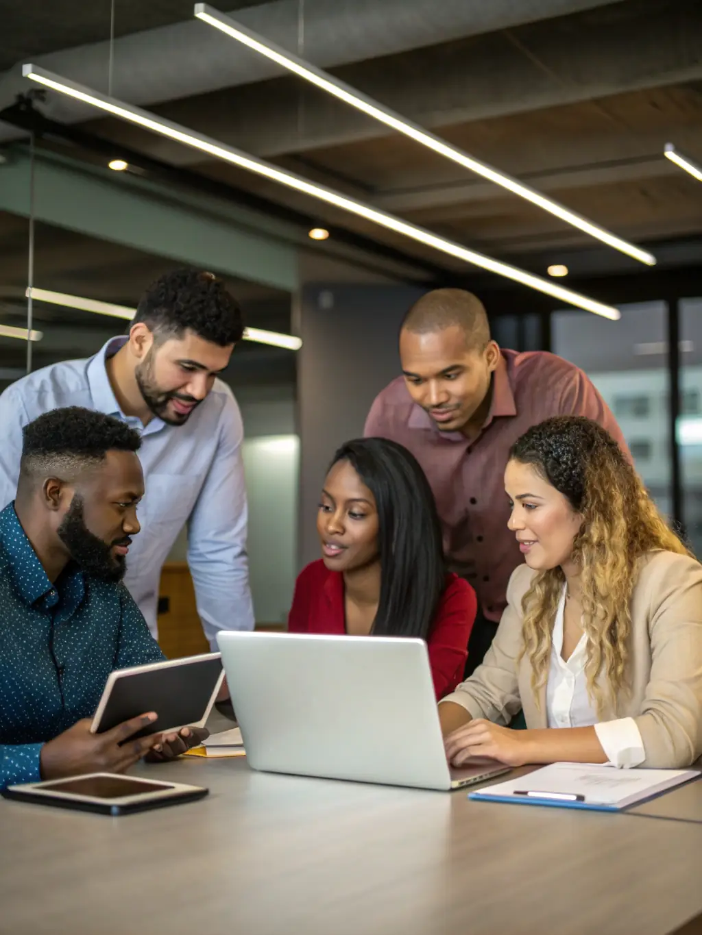 An image of a diverse team of IT professionals collaborating on a project, emphasizing expertise and teamwork.