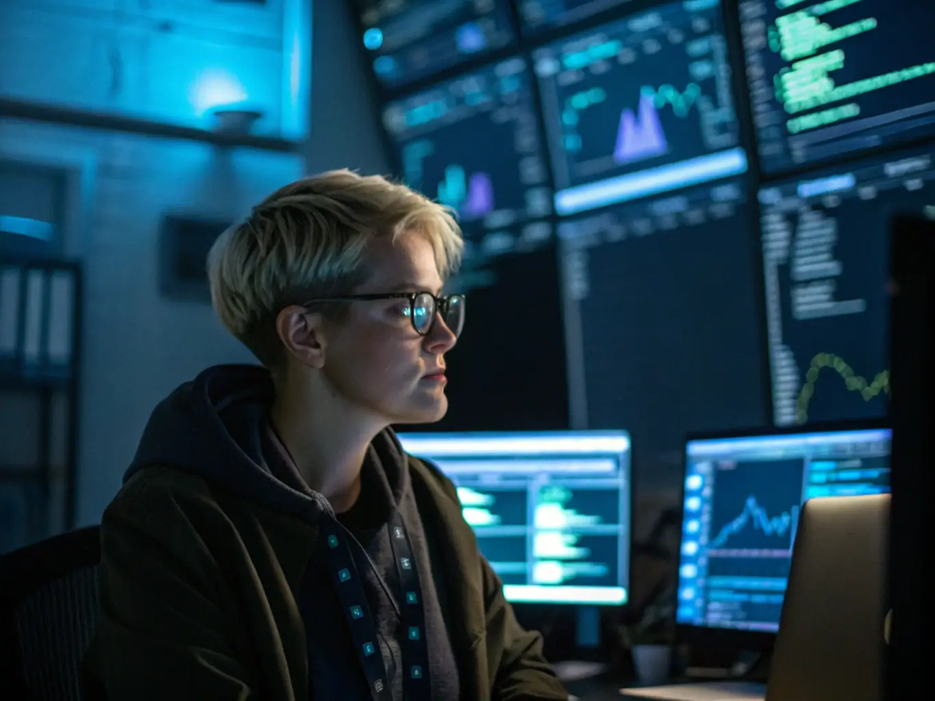 An image of a cybersecurity expert analyzing network traffic for potential threats, emphasizing the security aspect of IT support.